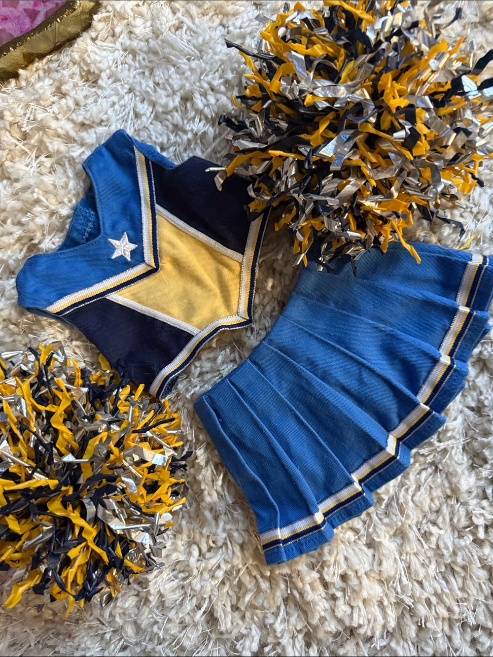 American Girl Doll Cheerleader Outfit III 18” Blue, Yellow- GUC